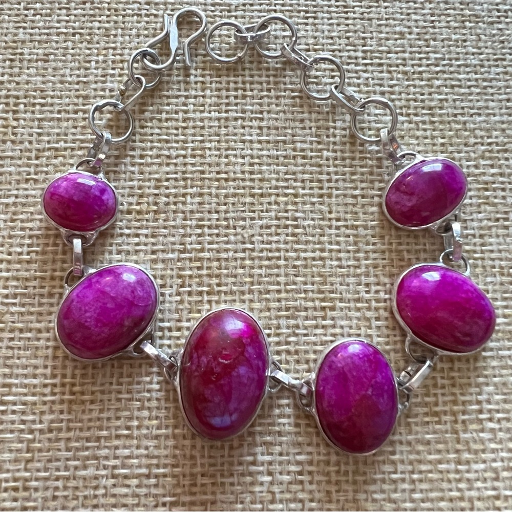 New Pink Enhanced Moonstone Crystal Silver Overlay Bracelet